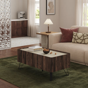 Sofabord Trorlon 100x50x40 cm Valnøddeoptik/Travertin [en.casa]
