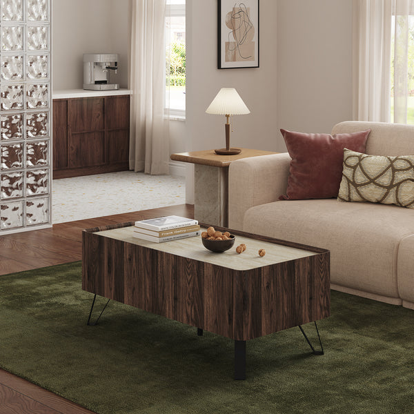 Sofabord Trorlon 100x50x40 cm Valnøddeoptik/Travertin [en.casa]