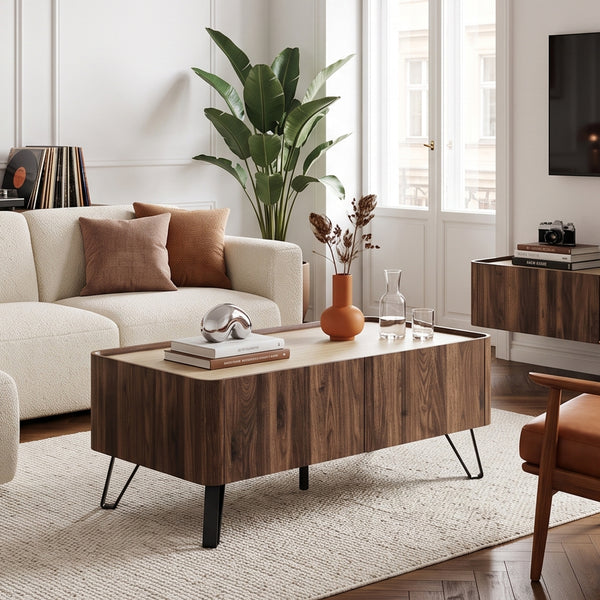 Sofabord Trorlon 100x50x40 cm Valnøddeoptik/Travertin [en.casa]