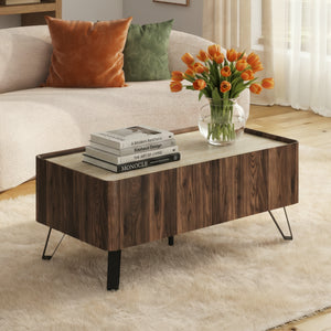 Sofabord Trorlon 100x50x40 cm Valnøddeoptik/Travertin [en.casa]