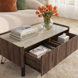 Sofabord Trorlon 100x50x40 cm Valnøddeoptik/Travertin [en.casa]