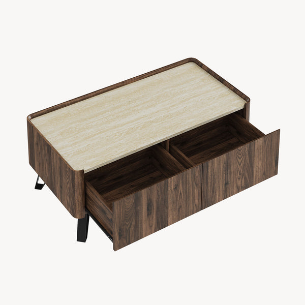Sofabord Trorlon 100x50x40 cm Valnøddeoptik/Travertin [en.casa]