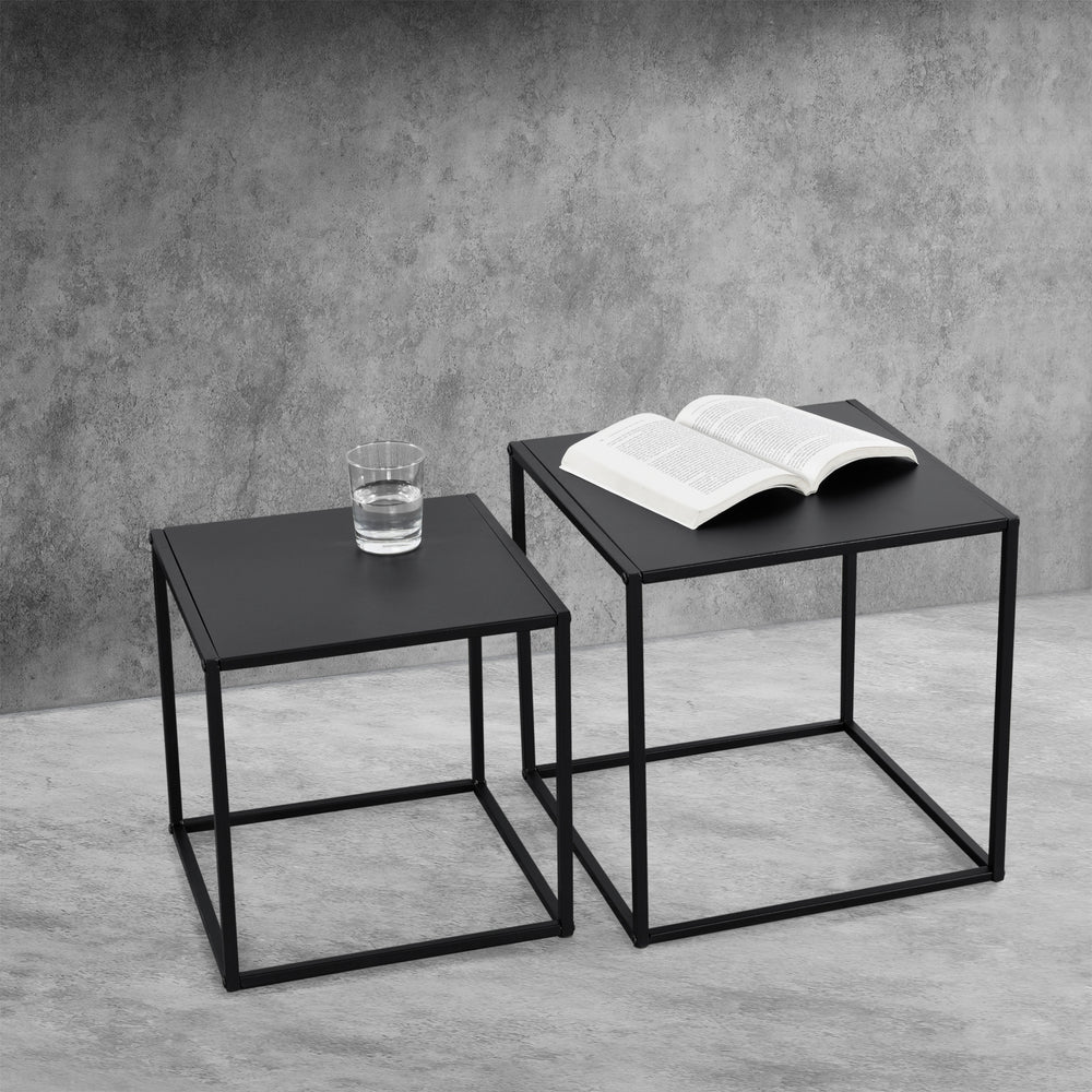 [en.casa]® Sofabord / Sideboard Ulrika sæt med 2-metal-40x40x40cm-35x35x35cm-modstandsdygtig mod ridser-sort-matt