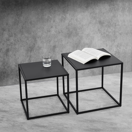 [en.casa]® Sofabord / Sideboard Ulrika sæt med 2-metal-40x40x40cm-35x35x35cm-modstandsdygtig mod ridser-sort-matt
