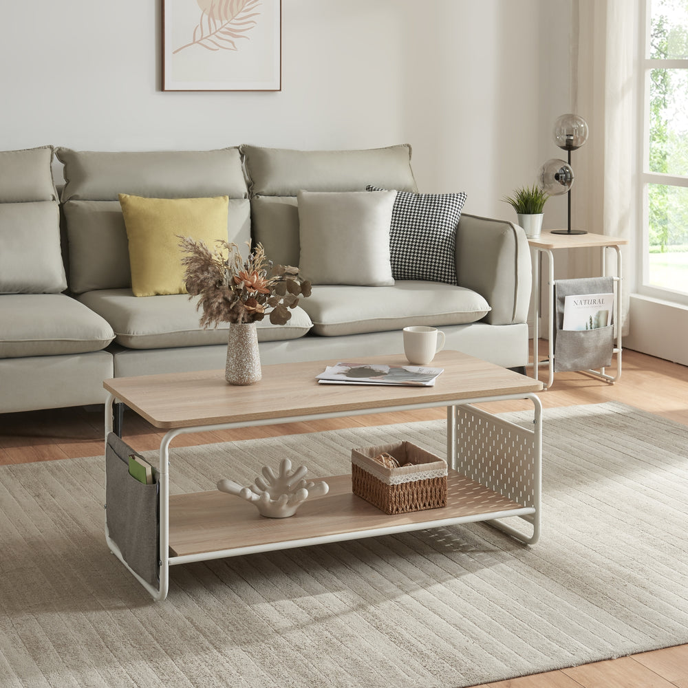 Sofabord Dyrøy 100x50x43cm Hvid/Eg [en.casa] - premiumXL