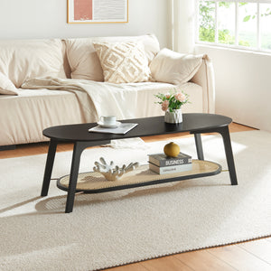 Sofabord Taivalkoski 120x43x40 cm Sort/Rattanlook [en.casa] - premiumXL