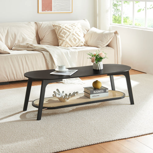 Sofabord Taivalkoski 120x43x40 cm Sort/Rattanlook [en.casa] - premiumXL