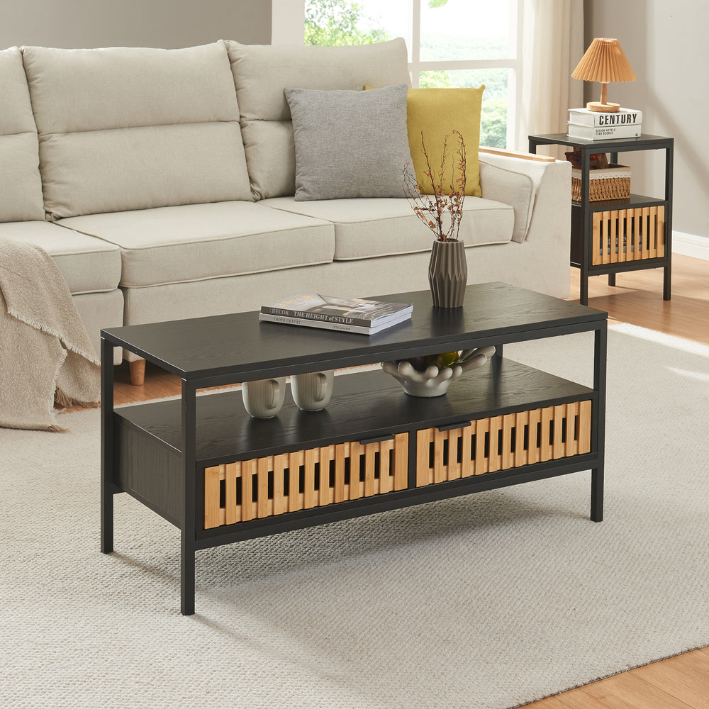Sofabord Luniehti 100x40x48 cm Sort/Natur [en.casa] - premiumXL