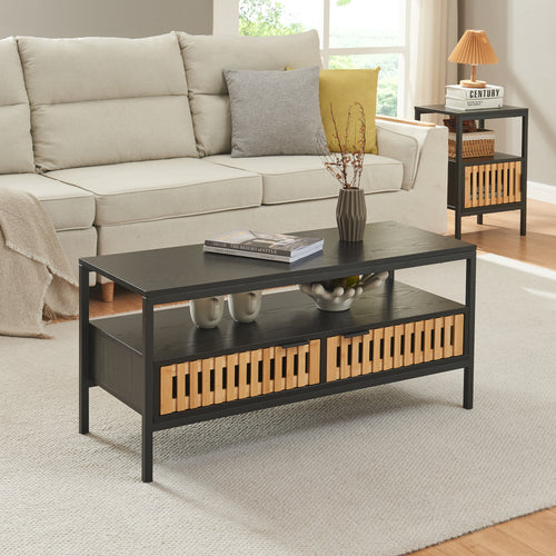 Sofabord Luniehti 100x40x48 cm Sort/Natur [en.casa] - premiumXL