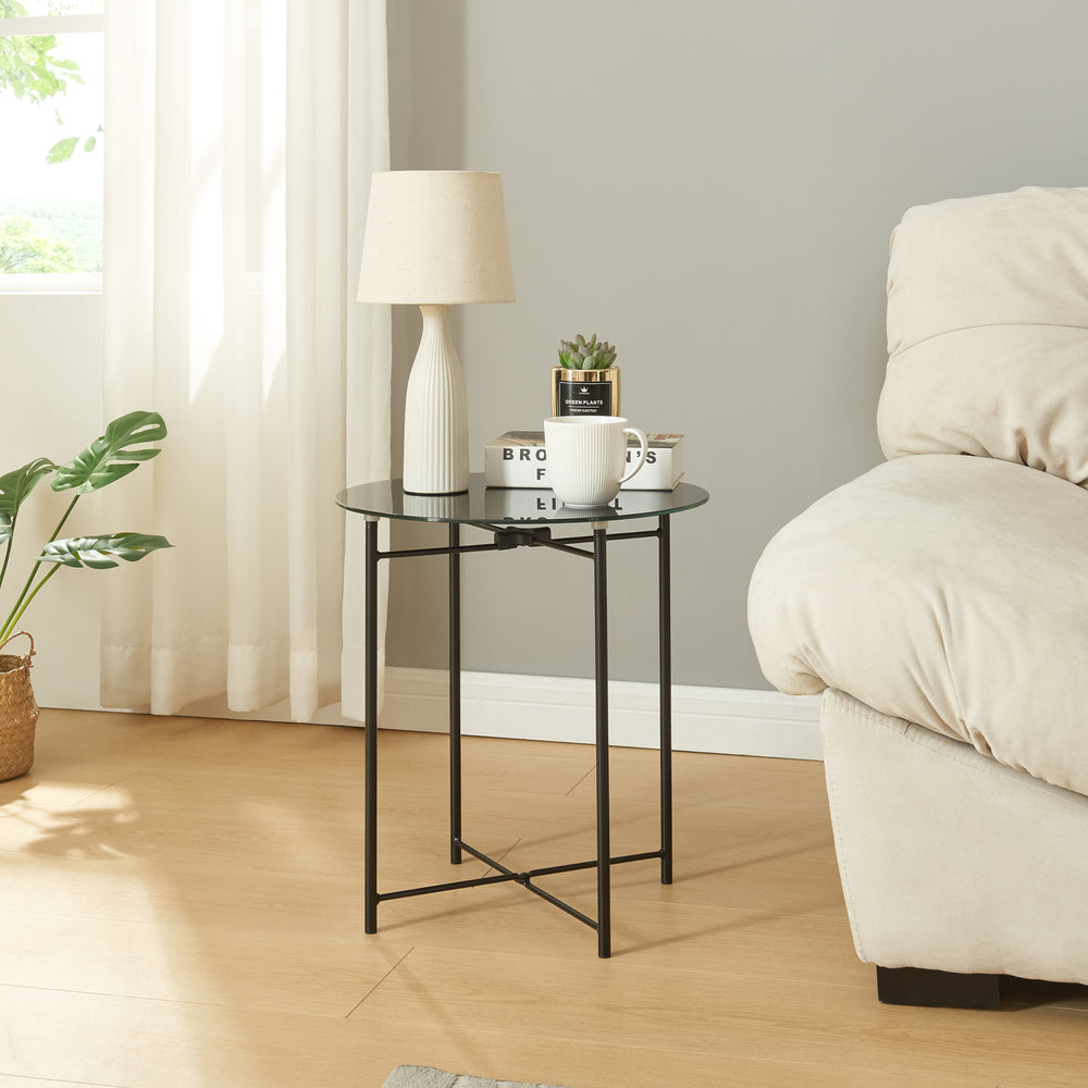 Sidebord Ödeshög med glasplade 45xØ42cm Sort [en.casa] - premiumXL