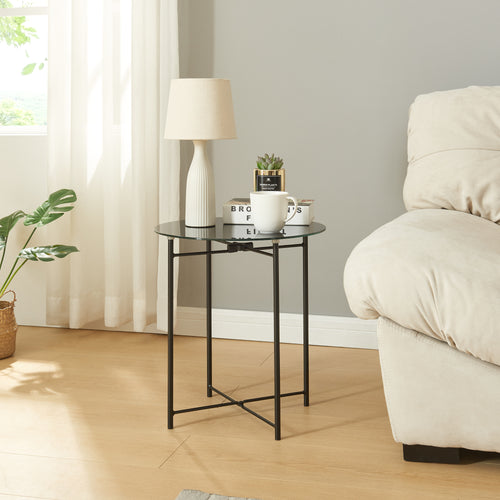 Sidebord Ödeshög med glasplade 45xØ42cm Sort [en.casa] - premiumXL