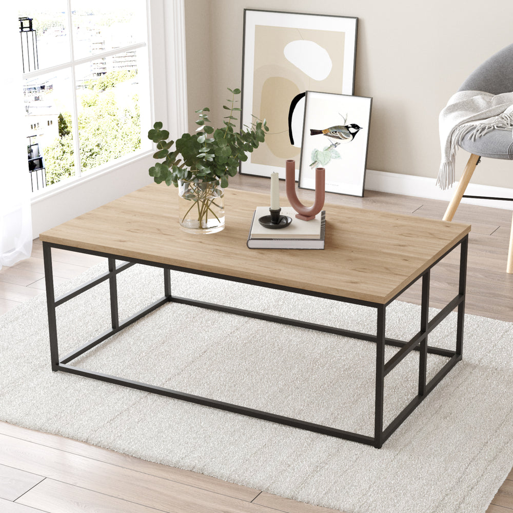 Sofabord Velendi 100x60x40 cm egetræslook/sort [en.casa] - premiumXL