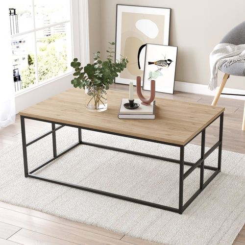 Sofabord Velendi 100x60x40 cm egetræslook/sort [en.casa] - premiumXL