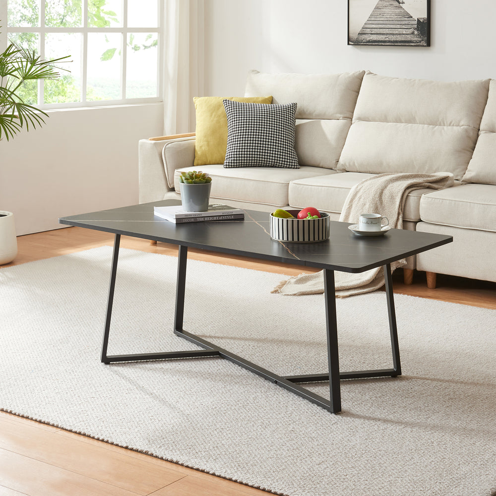 Sofabord Riskiften 120x60x48 cm marmorlook, sort [en.casa] - premiumXL