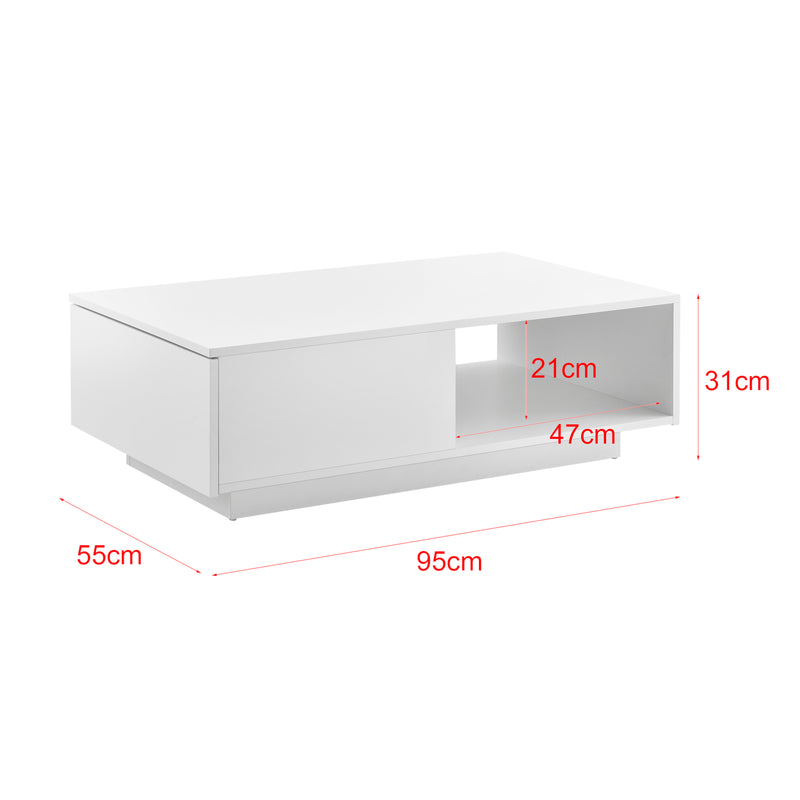 Målskitse [en.casa] ® Sofabord Biskra-95x55x31cm-højglans-med skuffe-melamin-belagt spånplade-vælg model 