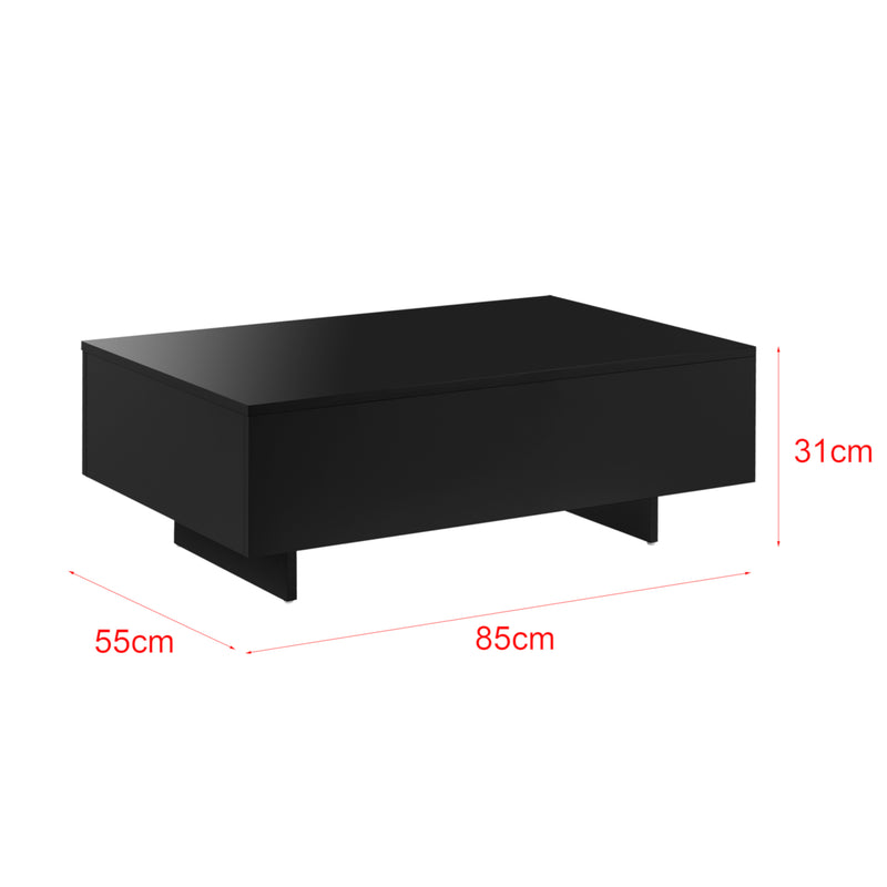 Målskitse [en.casa] ® Sofabord Braunschweig-85x55x31cm-sort, højglans-melaminovertrukket spånplade - 15 mm 