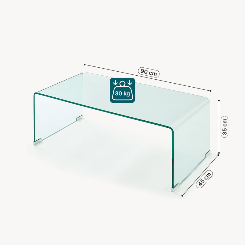 Målskitse Sofabord Väsas 90x45x35 cm hærdet glas [en.casa]