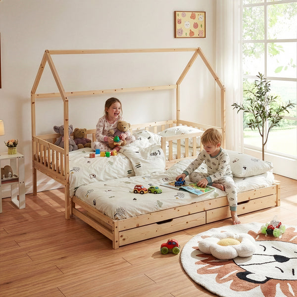 Dobbelt børneseng Aarghonmaa 90x200 cm fyrretræ [en.casa]