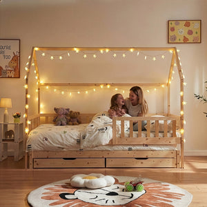 Dobbelt børneseng Aarghonmaa med madras 90x200 cm fyrretræ [en.casa]