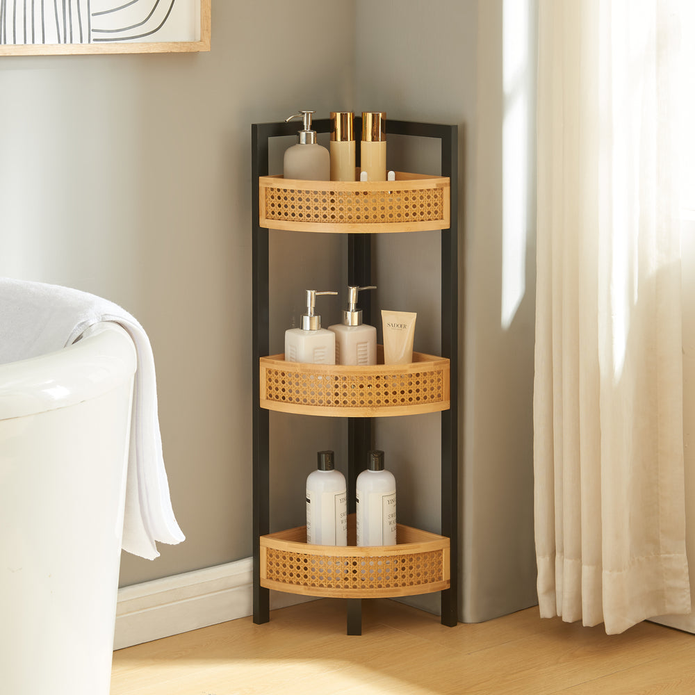 Hjørnereol Tervola 80x23x23 cm Sort/Bambus [en.casa] - premiumXL
