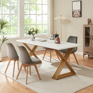 Hujaari spisebord til 6 personer marmorlook, hvid/guld [en.casa]