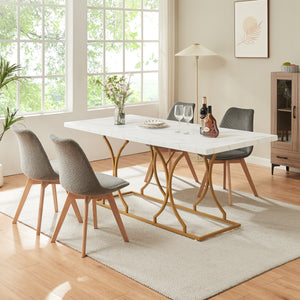Spisebord Figa til 6 personer marmorlook, hvid / guld [en.casa] - premiumXL