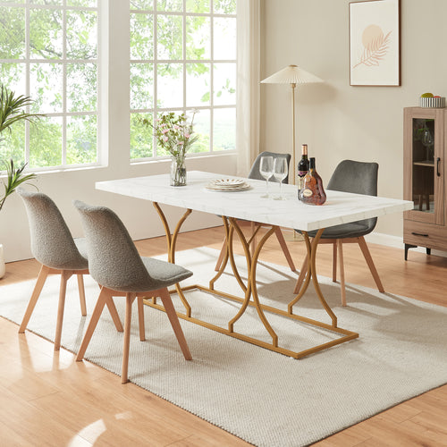 Spisebord Figa til 6 personer marmorlook, hvid / guld [en.casa] - premiumXL