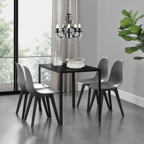[en.casa]® Spisegruppe - bord (105x60x75cm) glasplade og 4 stole (83x54x48cm) robust plastik - i forskellige farver