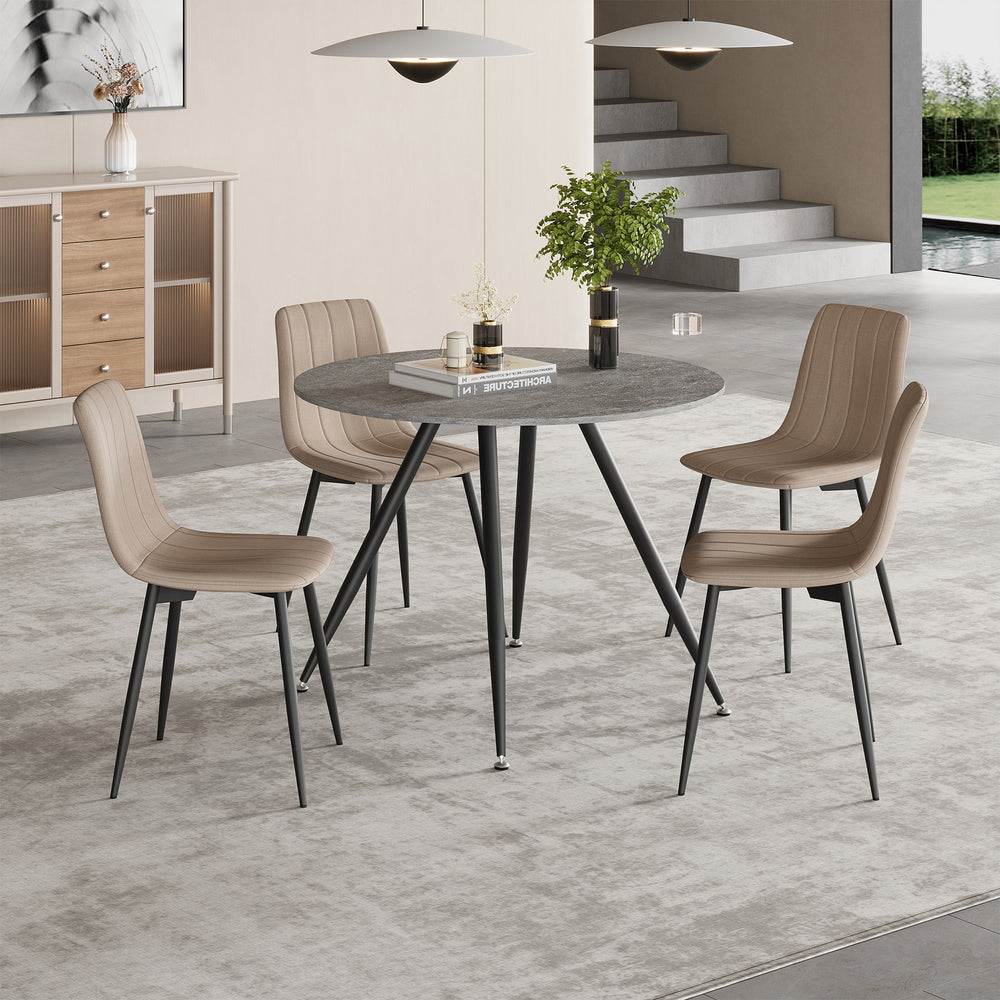 Spisebordssæt Fitjar 5-delt i betonlook / lysebrun [en.casa]