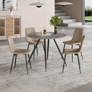 Spisebordssæt Fitjar 5-delt i betonlook / lysebrun [en.casa]