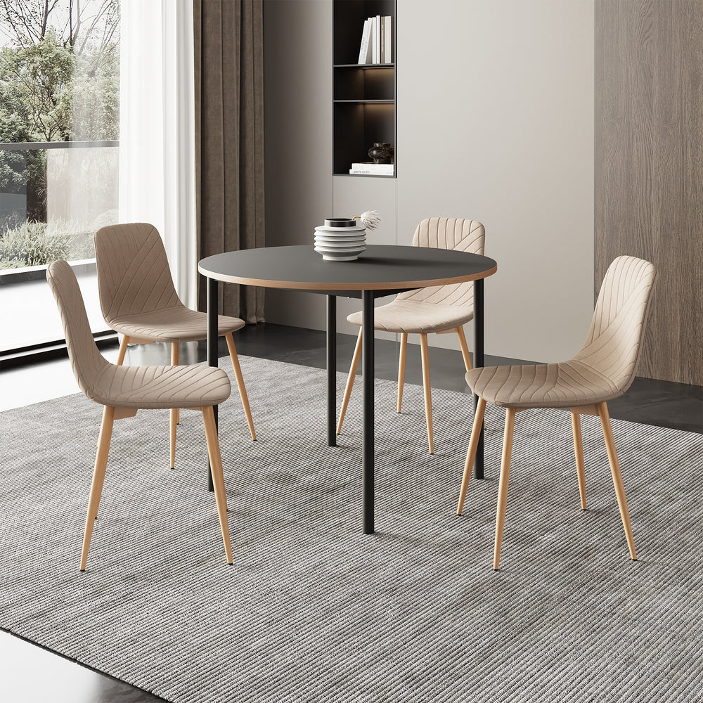 Spisebordssæt Lindesberg 5-pcs. rund bordplade grå/lysebrun [en.casa]