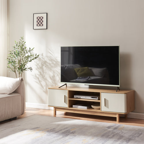 TV-møbel Ferrersp med 2 døre 140x40x45 cm egetræslook/sandfarver [en.casa].