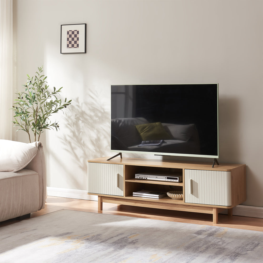 TV-møbel Ferrersp med 2 døre 140x40x45 cm egetræslook/sandfarver [en.casa].