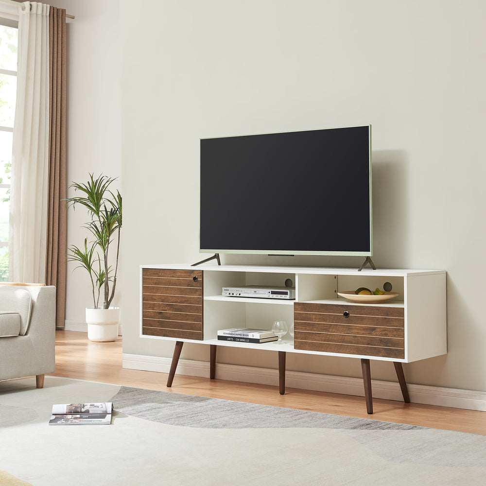 TV-skab Vare 165x40x66 cm Hvid/Valnød-look [en.casa] - premiumXL