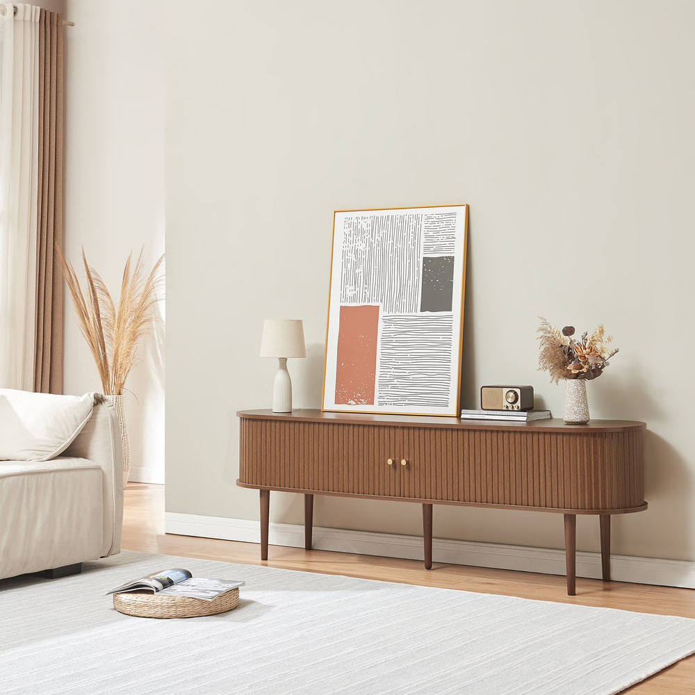 Mueble de TV Mapia con puertas 166 x 40 x 55 cm - Efecto nogal [en.casa]