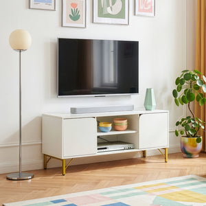 TV-skab Reyri 120x39x52 cm Hvid/Guldfarvet [en.casa]