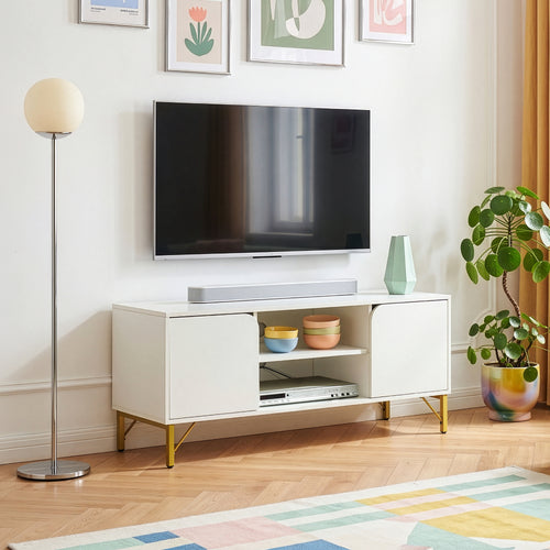 TV-skab Reyri 120x39x52 cm Hvid/Guldfarvet [en.casa]