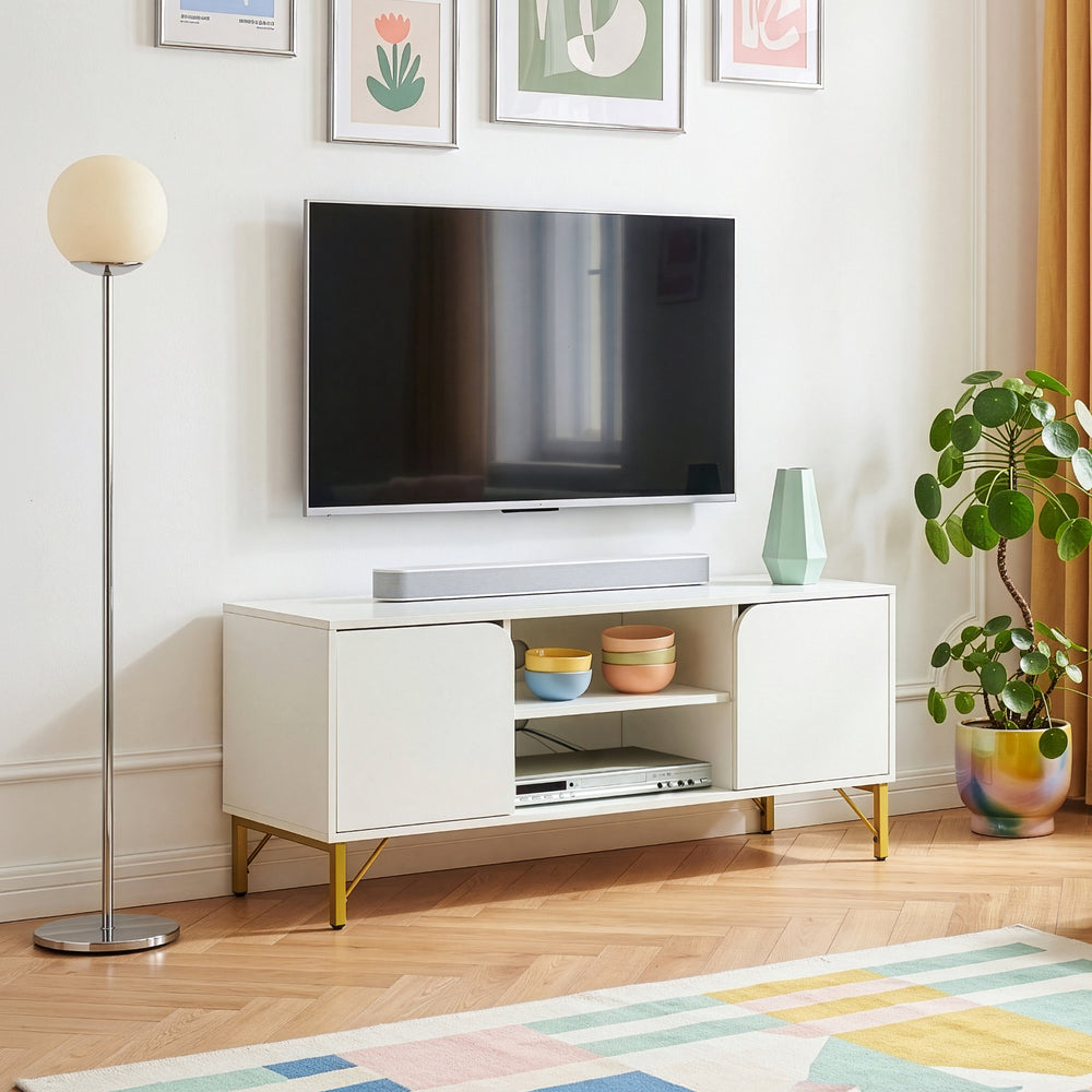 TV-skab Reyri 120x39x52 cm Hvid/Guldfarvet [en.casa]
