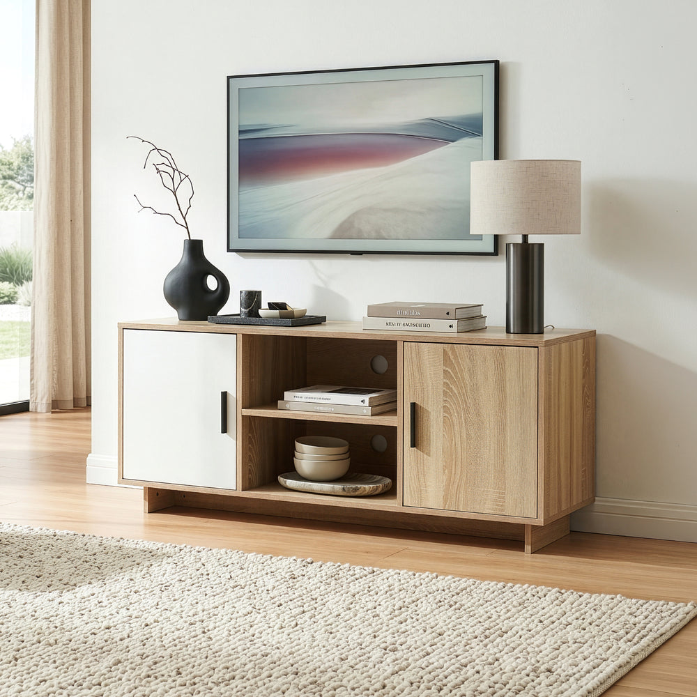 Tv-skab Kenta 120x39x52 cm Sonoma-eg-look/hvid [en.casa]