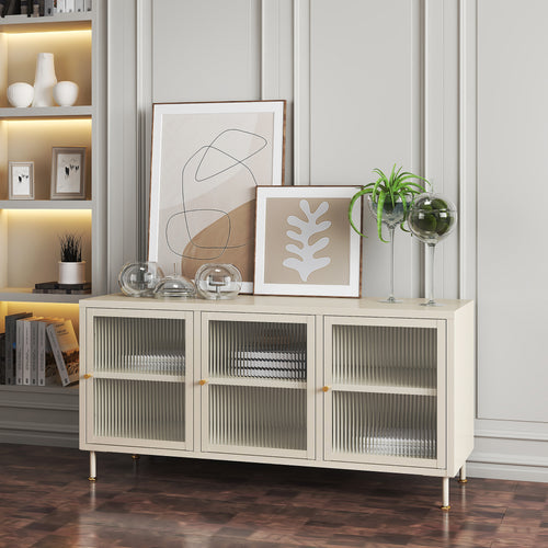 TV - skab Lindau stål 120x40x59 cm cremehvid [en.casa] - premiumXL