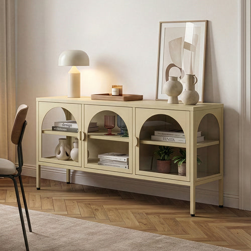 Vitrineskab-Sideboard Klippestad Stål 118x35x55 cm Kamel Farve [en.casa]