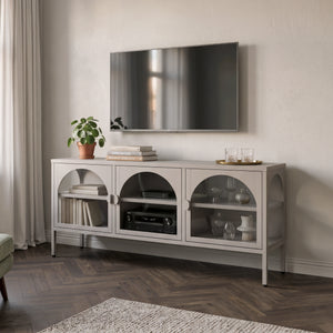Vitrineskab Klippestad Stål 118x35x55 cm Varmgrå [en.casa]