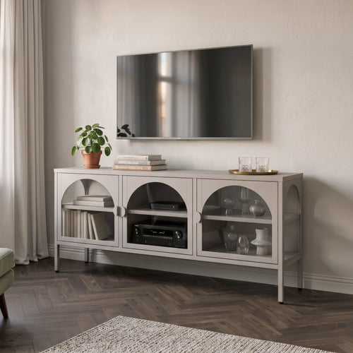 Vitrineskab Klippestad Stål 118x35x55 cm Varmgrå [en.casa]