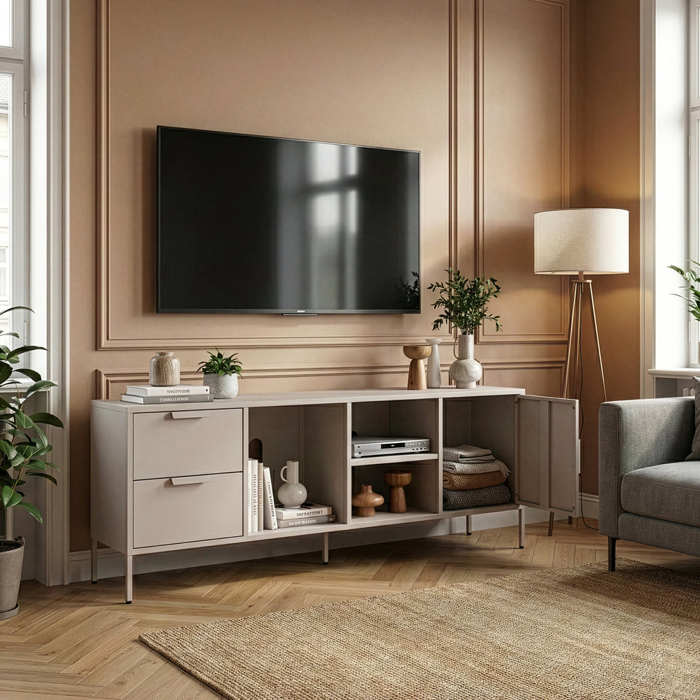 TV-skab Kliri Stål 150x35x58 cm Kamel farve [en.casa]