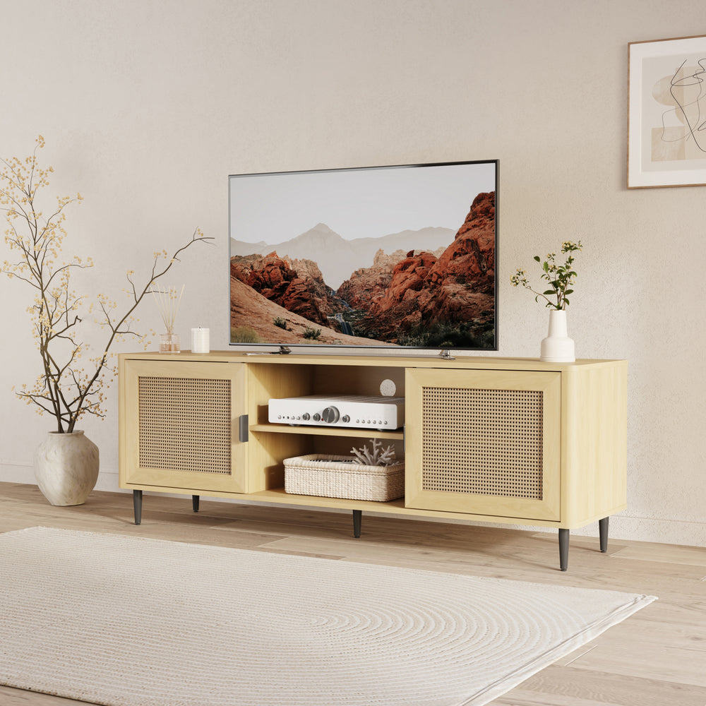 TV-skab Lukhomso 152x40x54 cm egetræslook/rattan-look [en.casa]