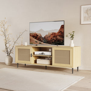 TV-skab Lukhomso 152x40x54 cm egetræslook/rattan-look [en.casa]