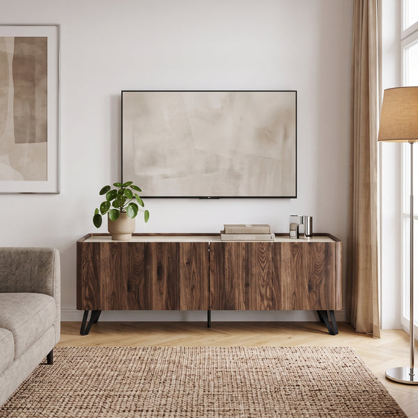 Tv-skab Trorlon 160x40x55 cm valnøddeoptik/travertin [en.casa]