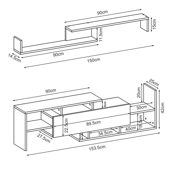Mueble TV con estantería Liksefte aglomerado 154x28x42cm [en.casa]