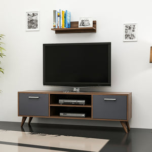 Tv-bord med væghylde Haderslev valnøddelook / antracit [en.casa].