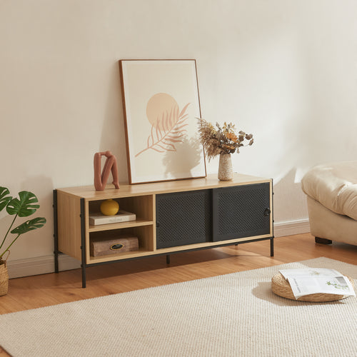 TV skab Tysnes 120x40x45 cm egetræslook/sort [en.casa] - premiumXL
